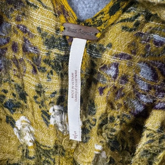 Free People Mustard Yellow Floral V-Back Long Sleeve Ruffle Mini Dress Small - Picture 5 of 6